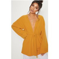 Mustard Belted Oversized Sleeve Blazer | PrettyLittleThing US