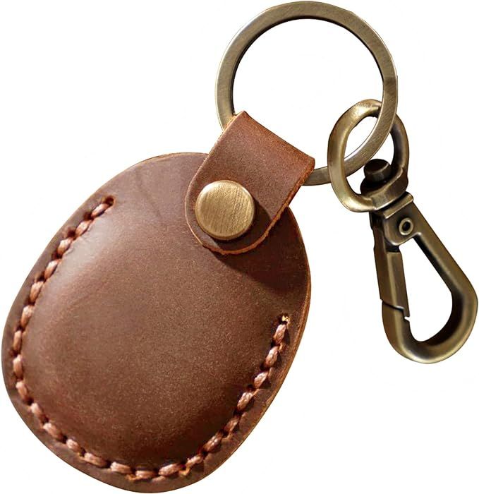 Leather Airtag Holder Keychain, Portable Handmade Genuine Leather Air Tag Holder with Keyring Ful... | Amazon (US)