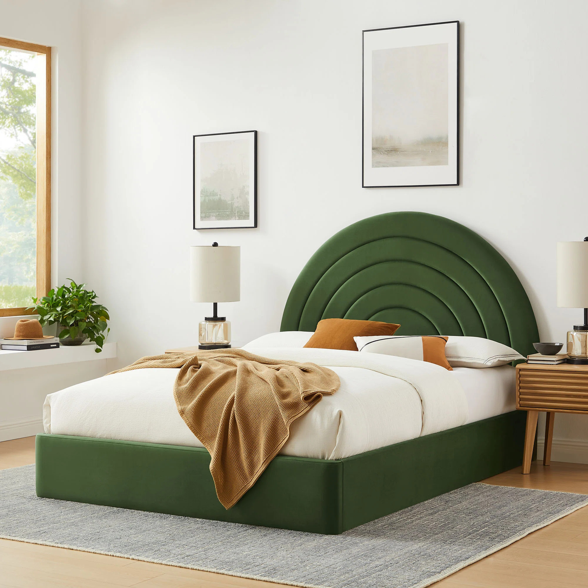 Solana Arched Performance Velvet Twin Platform Bed In Rust | Wayfair North America