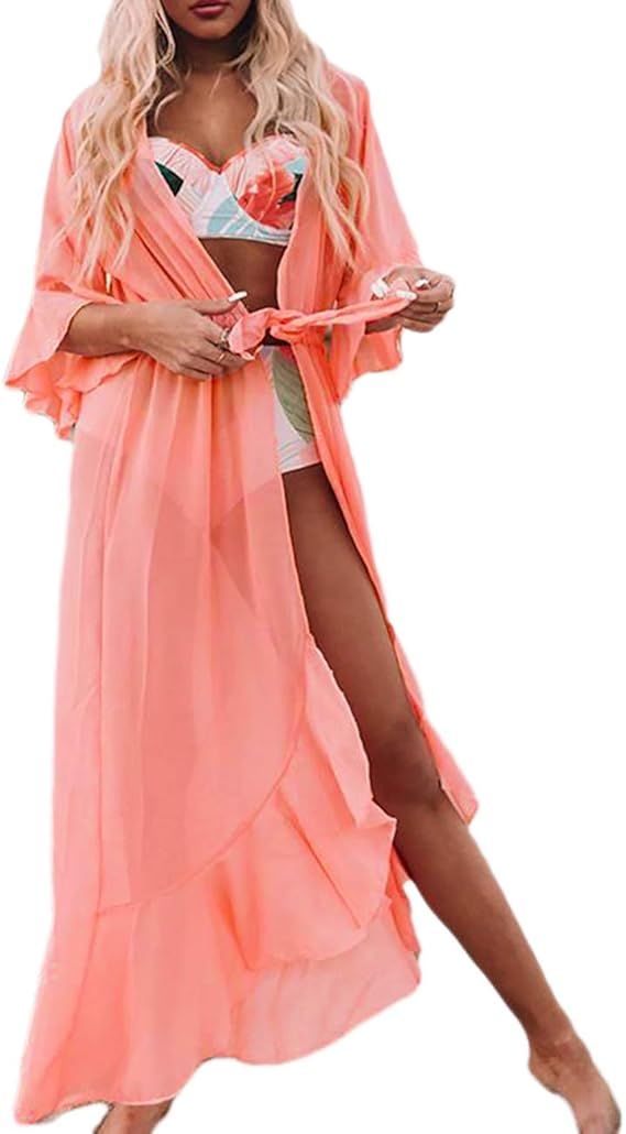 Bsubseach Women's Sexy Fashion Loose Bikini Swimwear Cover Up Long Kimono Cardigan | Amazon (US)