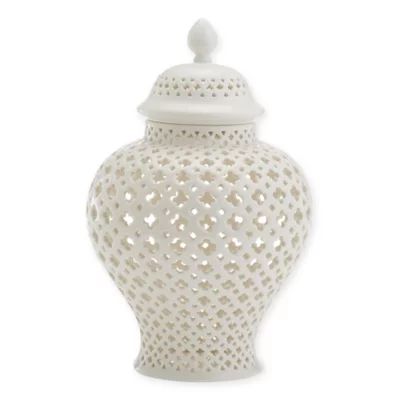 Two's Company® Cathage Piereced Covered Lantern in White | Bed Bath & Beyond