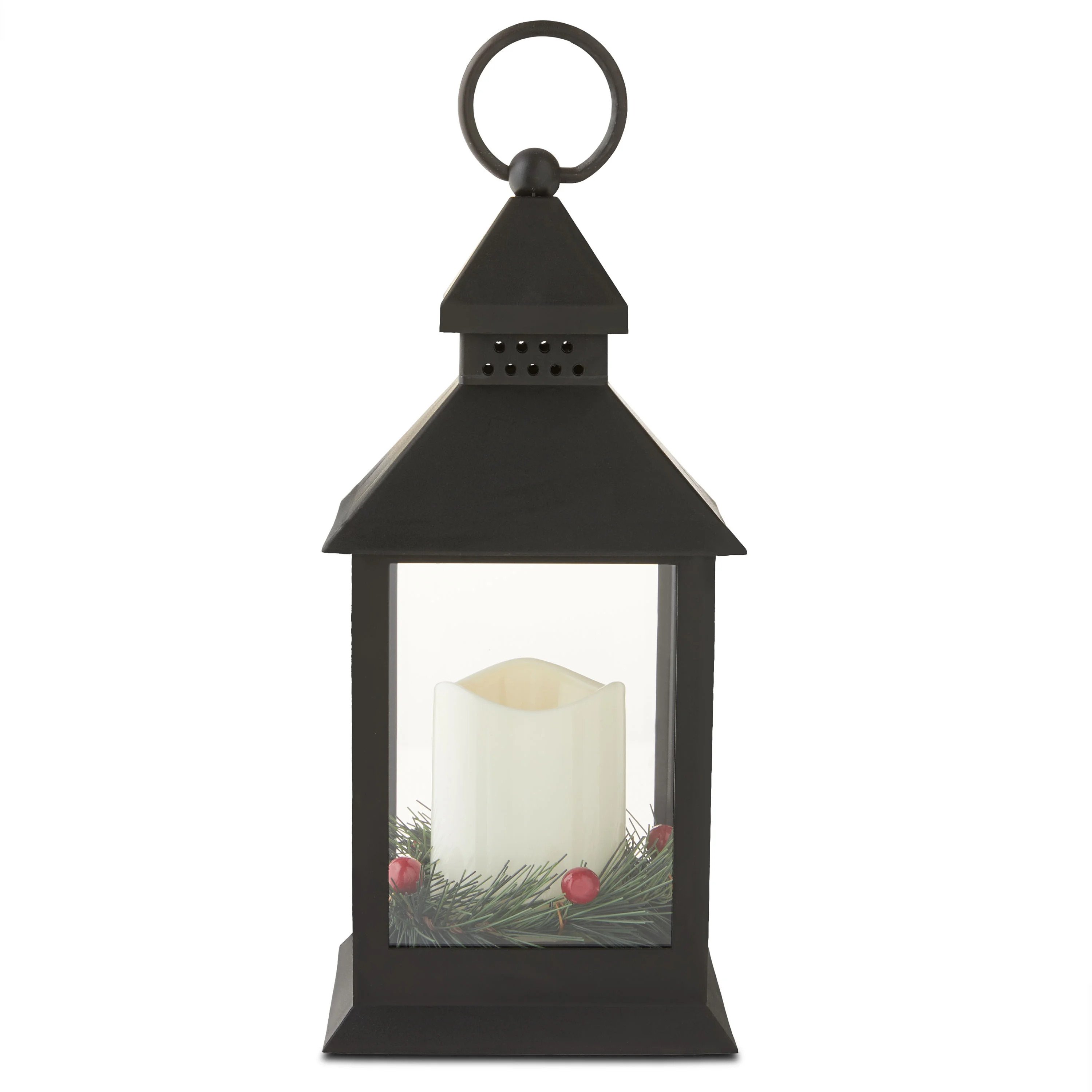 Plastic LED Flameless Candle Lantern Christmas Decoration, Black, 9", by Holiday Time | Walmart (US)