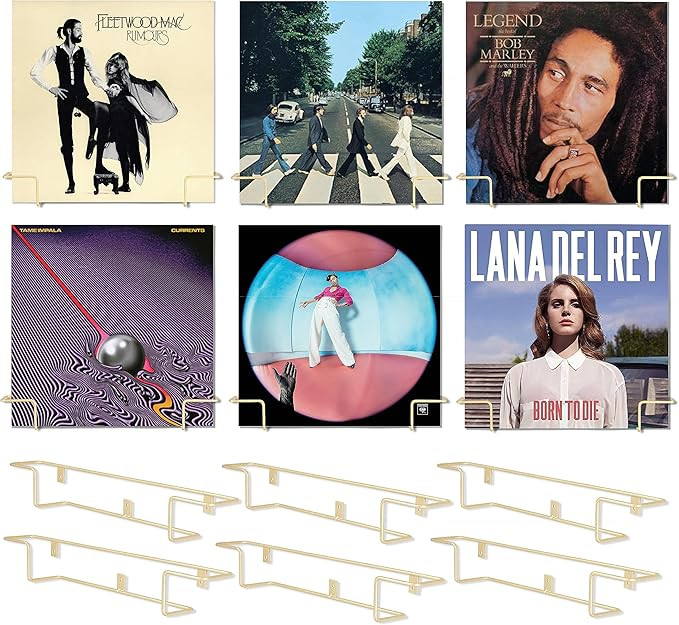 Ilyapa Vinyl Wall Mount Record Display Shelf 6 Pack 14-inch Gold Metal Record Holder for Album St... | Amazon (US)