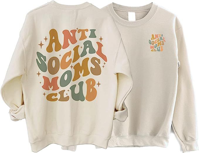 SPYRAMID Anti Social Moms Club Sweatshirt - Funny Mama Sweatshirt, Mom Club Funny Smile Sweater | Amazon (US)