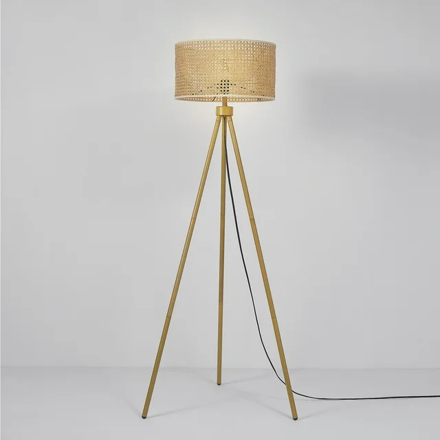 Globe Electric Sandy 60" Faux Wood Floor Lamp with Faux Rattan Shade, 91004435 - Walmart.com | Walmart (US)