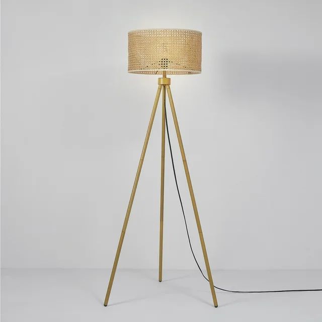 Globe Electric Sandy 60" Faux Wood Floor Lamp with Faux Rattan Shade, 91004435 - Walmart.com | Walmart (US)