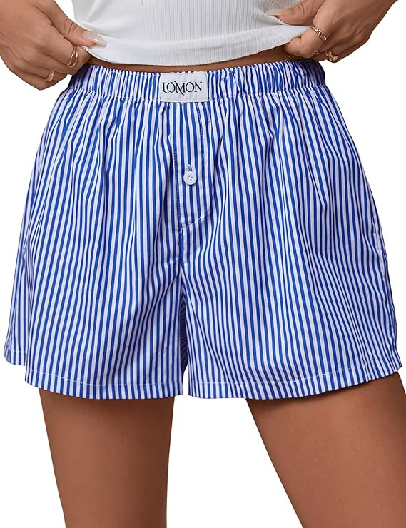 LOMON Womens Boxer Shorts Casual Summer Cotton Pajama Lounge Sleep Pj Gingham Plaid Shorts Y2K Be... | Amazon (US)
