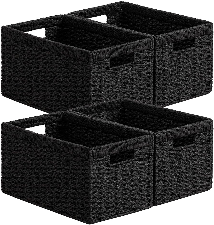 UBBCARE 4 Pack Wicker Basket,13.4L×8.3W×7.1H inch Woven Paper Rope Storage Baskets for shelves,... | Amazon (US)