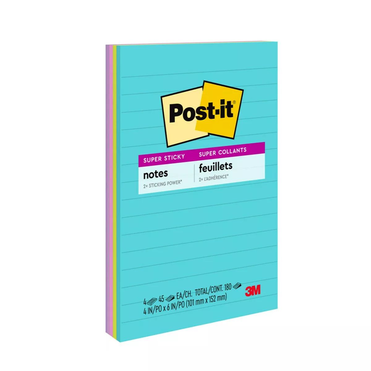 Post-it 4pk 4" x 6" Lined Super Sticky Notes 45 Sheets/Pad Supernova Neons | Target