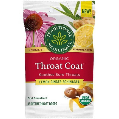 Traditional Medicinals Throat Coat Lemon Ginger Echinacea Lozenges - 16ct | Target