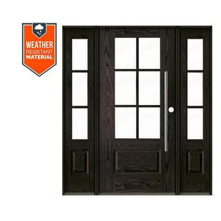 Faux Pivot 64 in. x 79 in. 6-Lite Left-Hand/Inswing Clear Glass Baby Grand Stain Fiberglass Prehung Front Door w/DSL | The Home Depot