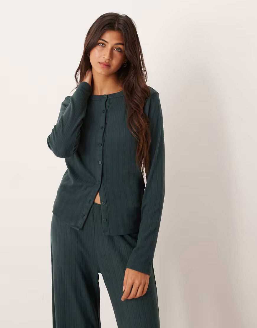 Abercrombie & Fitch pointelle pyjama cardigan co-ord in green | ASOS (Global)