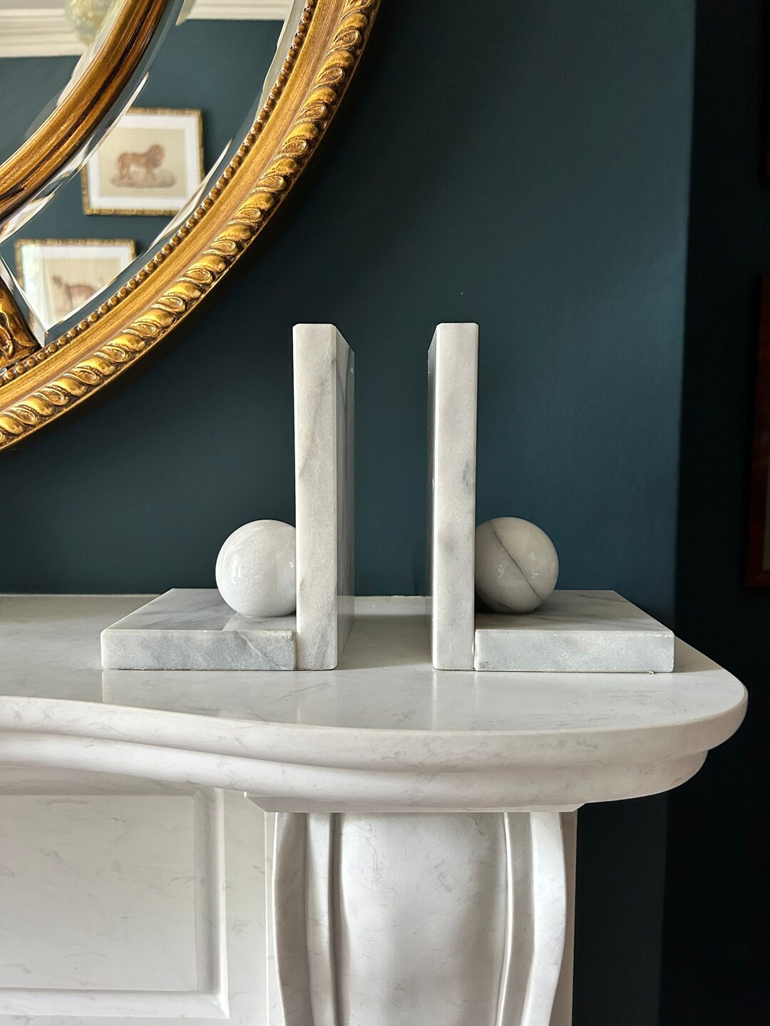 Vintage White & Grey Marble Bookends | home decor | Etsy (US)