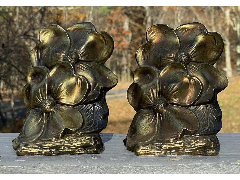 Mid-century Modern Vintage Metal Dogwood Flower Bookends Craftsman Regency Decor - Etsy | Etsy (US)