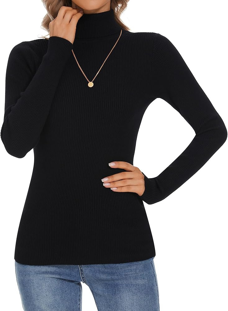 Turtleneck Sweaters for Women Ribbed Long Sleeve Pullover Sweater Slim Fit Jumpers Casual Trendy ... | Amazon (US)