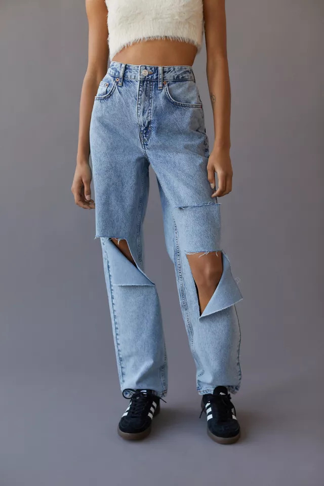 BDG Recycled High-Waisted Baggy Jean — Destroyed Light Wash | Urban Outfitters (US and RoW)