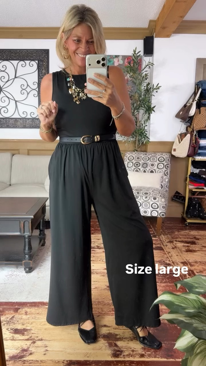 Size large in the stretchy jumpsuit

#LTKootd #LTKOver40 #LTKMidsize