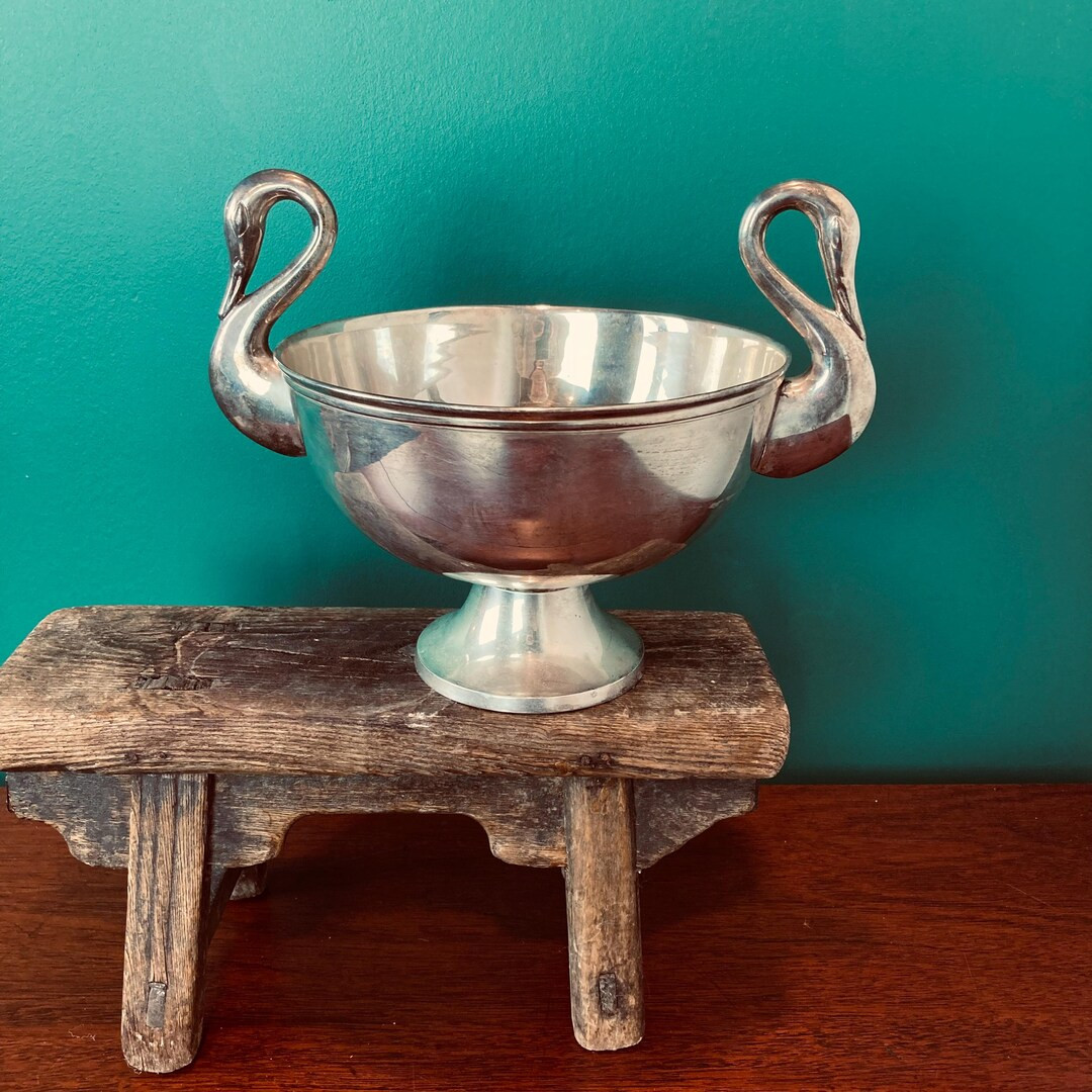 Vintage Silver Bowl With Swan Handles - Etsy | Etsy (US)