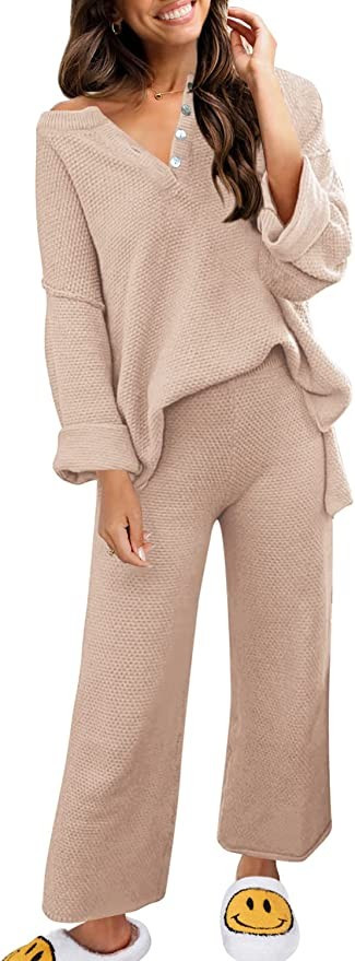 SENSERISE Womens 2 Piece Outfits Sweater Set Long Sleeve Button Knit Pullover Sweater Top Wide Le... | Amazon (US)