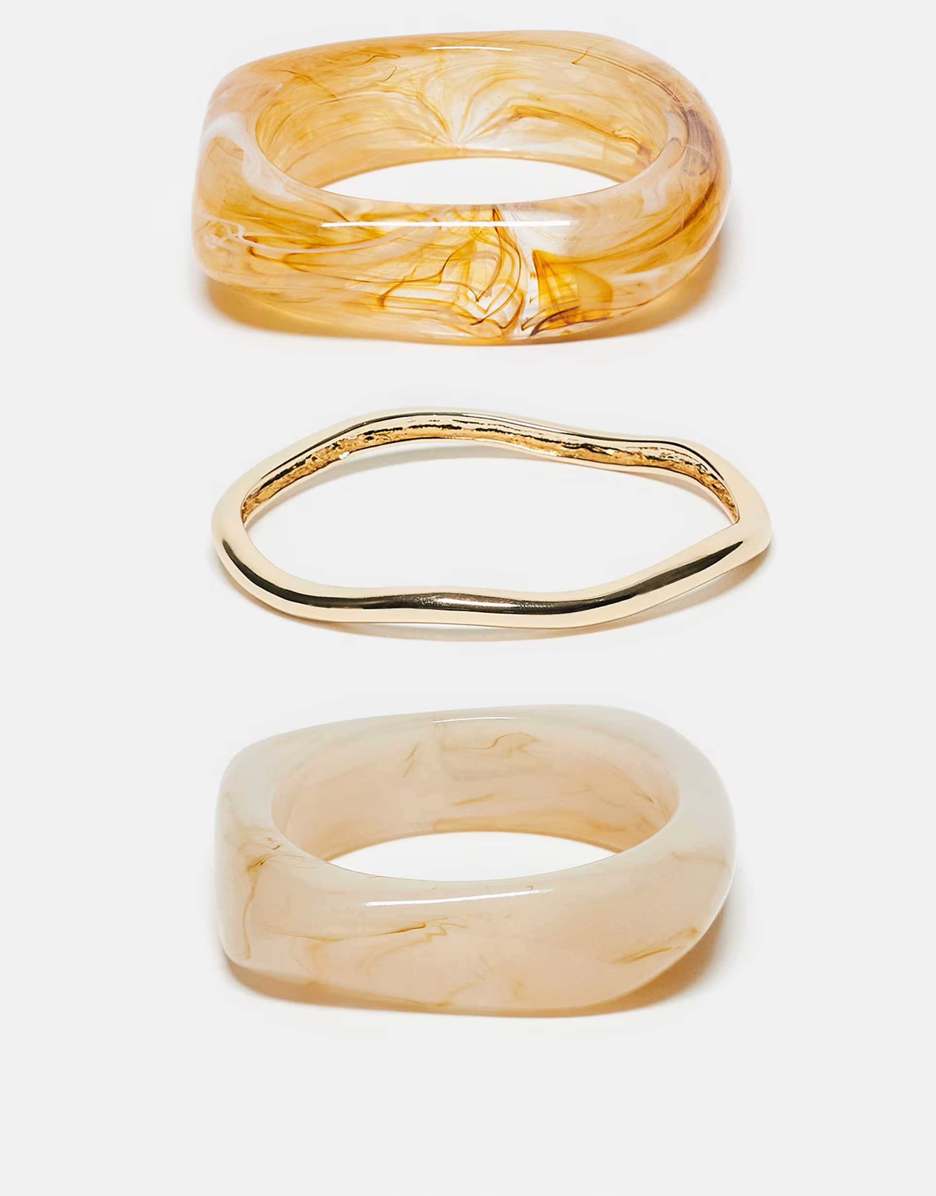 ASOS DESIGN pack of 3 bangles in mixed resin and gold tone | ASOS | ASOS (Global)