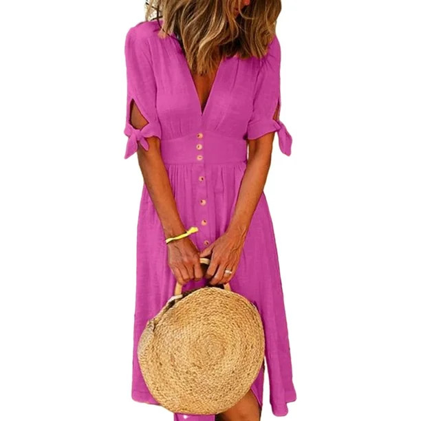 Tunic Dress for Women Short Sleeve Casual Midi Dress Summer Plain Beach Dress Party Cocktail Holi... | Walmart (US)