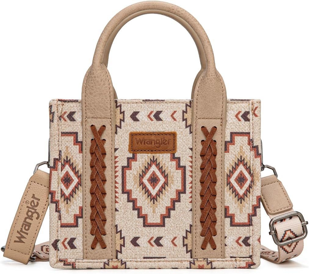Wrangler Mini Aztec Tote Bag for Women Boho Small Top Handle Purse with Adjustable Strap | Amazon (US)