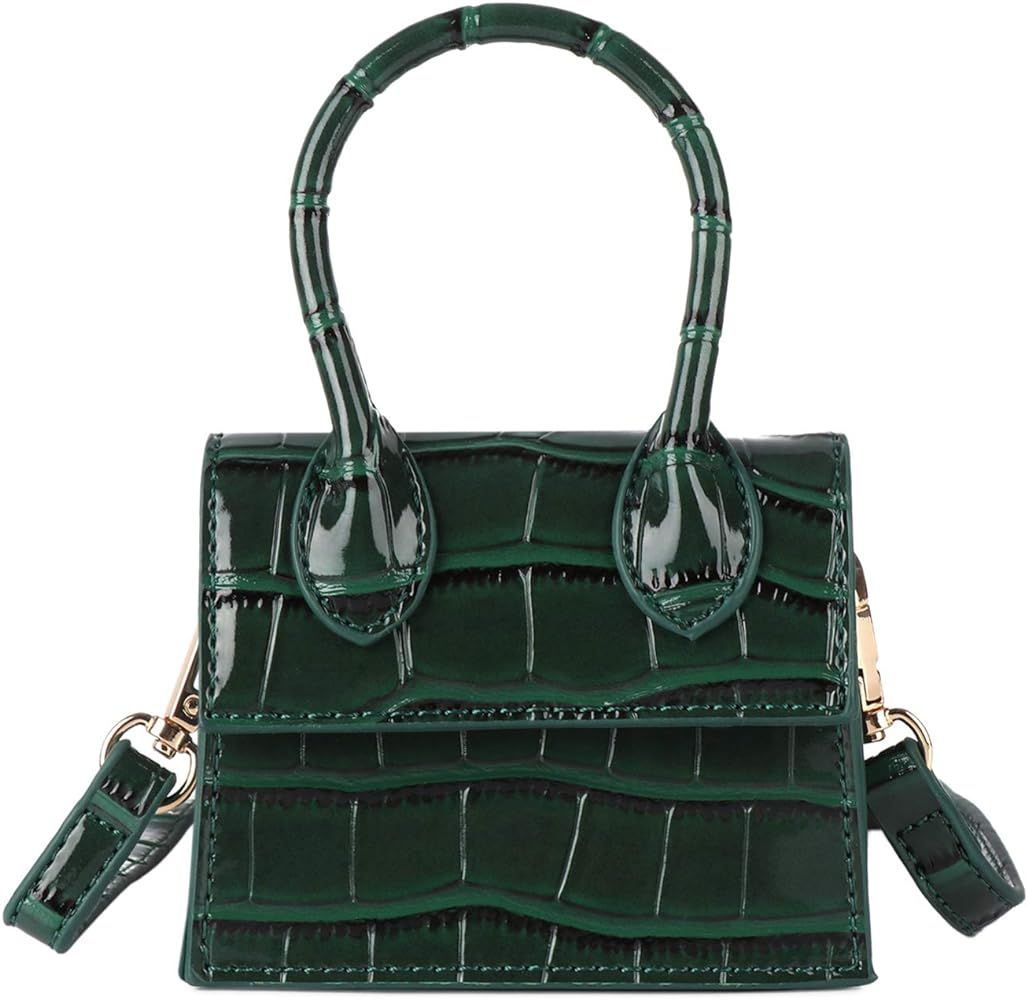 Mini Handbag for Women,Trendy Small Purse Flap Crocodile Pattern Embossed Synthetic Leather Styli... | Amazon (US)