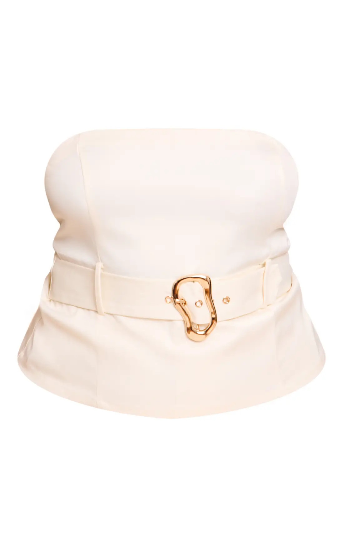 Tops | Plus White Woven Belted Trim Detail Bandeau Top | PrettyLittleThing | PrettyLittleThing US