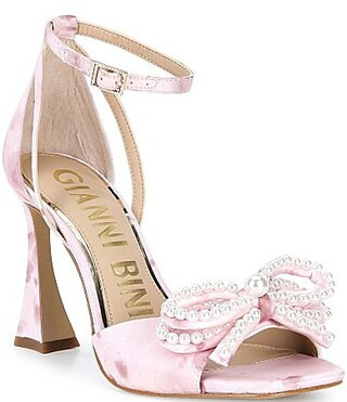 Gianni Bini Lennon Satin Pearl Bow Ankle Strap Dress Sandals - 6 | Dillard's