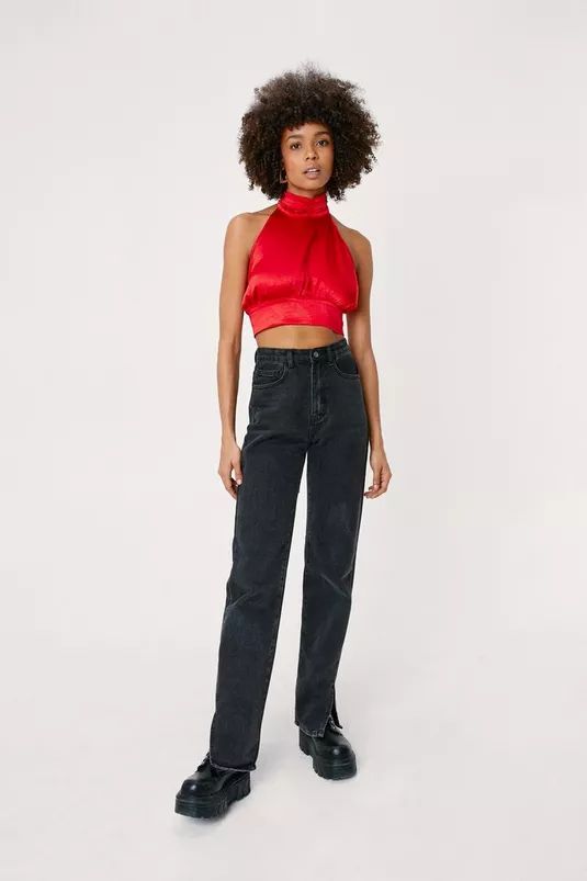 Recycled Heavy Satin Halter Crop Top | Nasty Gal (US)