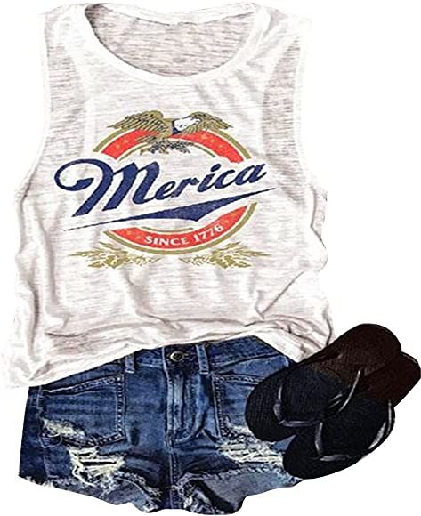 Erxvxp Women Tank Tops Sleeveless Merica Since 1776 Racerback T-Shirt Vest for Independence Day | Amazon (US)