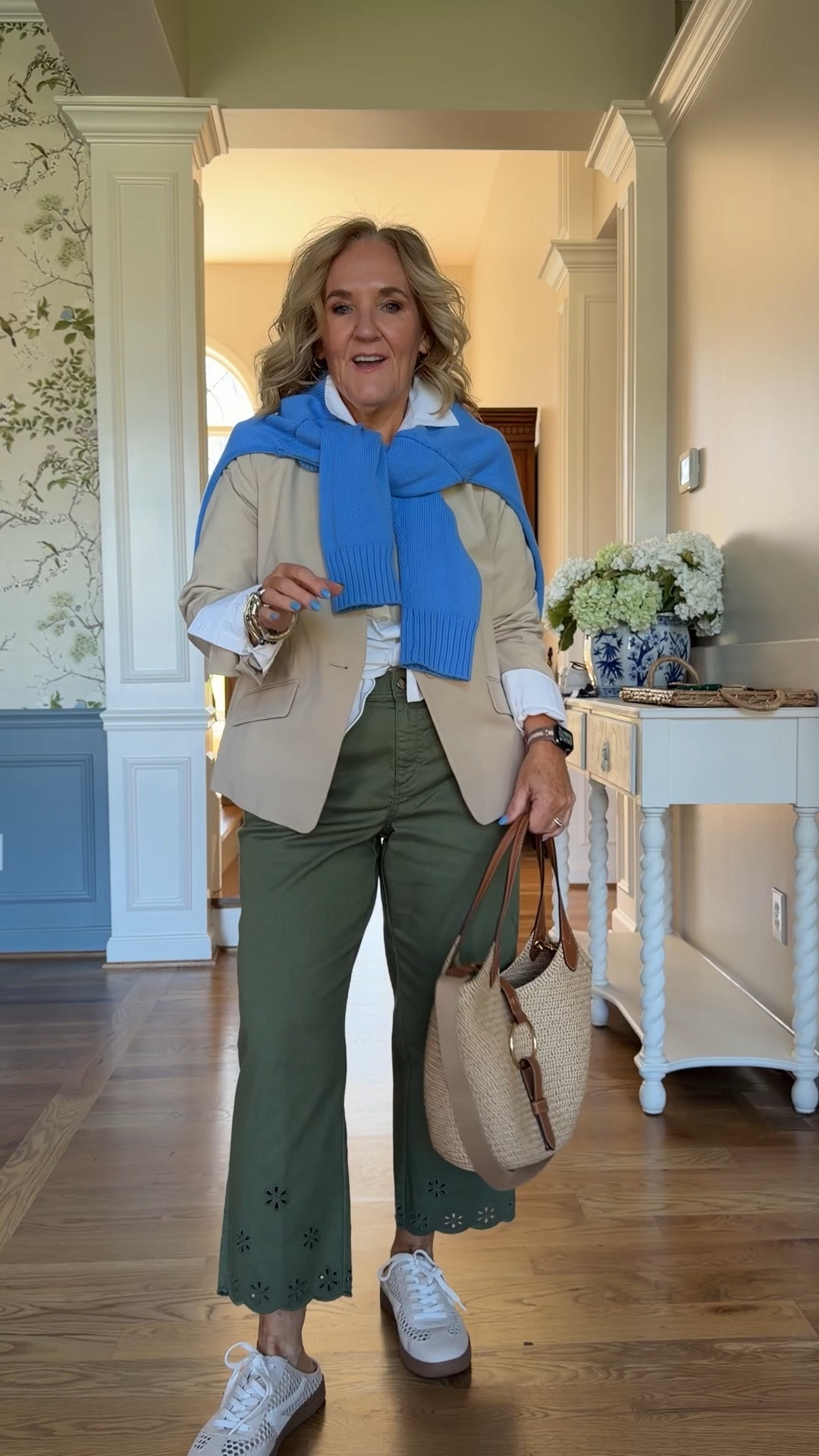 Another outfit with the travel capsule
Blazer size 10, petite
Cotton sweat sweater I did size up to a large
Green jeans, size 8, petite
Purple and blouse size small
10% off code on my bag NANETTE 
20% off my bracelet stack code NANETTE20

#LTKTravel #LTKPetite #LTKOver40