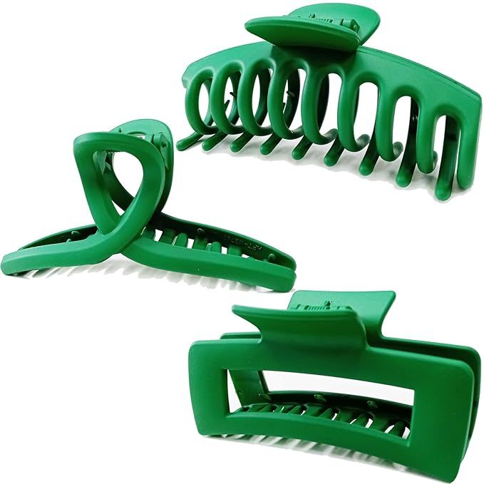 Solid Green Large Hair Claw Clips for Thick/Fine/Thin Hair,Strong holding teeth interlocking Wome... | Amazon (US)
