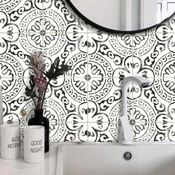 Tile Sticker Kitchen, bath, floor, wall Waterproof & Removable Peel n Stick: A72 Black/White | Etsy (US)