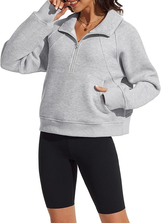 ATHMILE Womens Oversized Half Zip Pullover Long Sleeve Sweatshirt Quarter Zip Hoodie Sweater Teen... | Amazon (US)