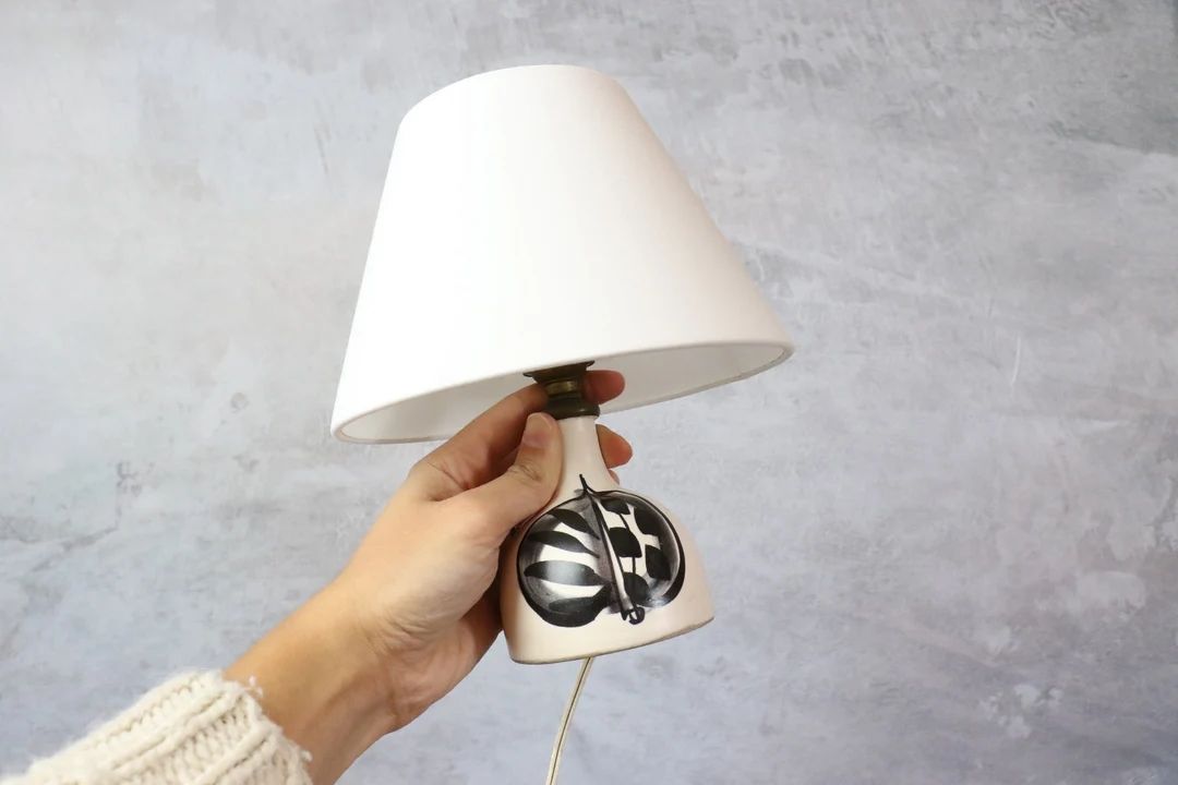 White and Black Glazed Ceramic Lamp  Georges Gehel  50s - Etsy | Etsy (US)