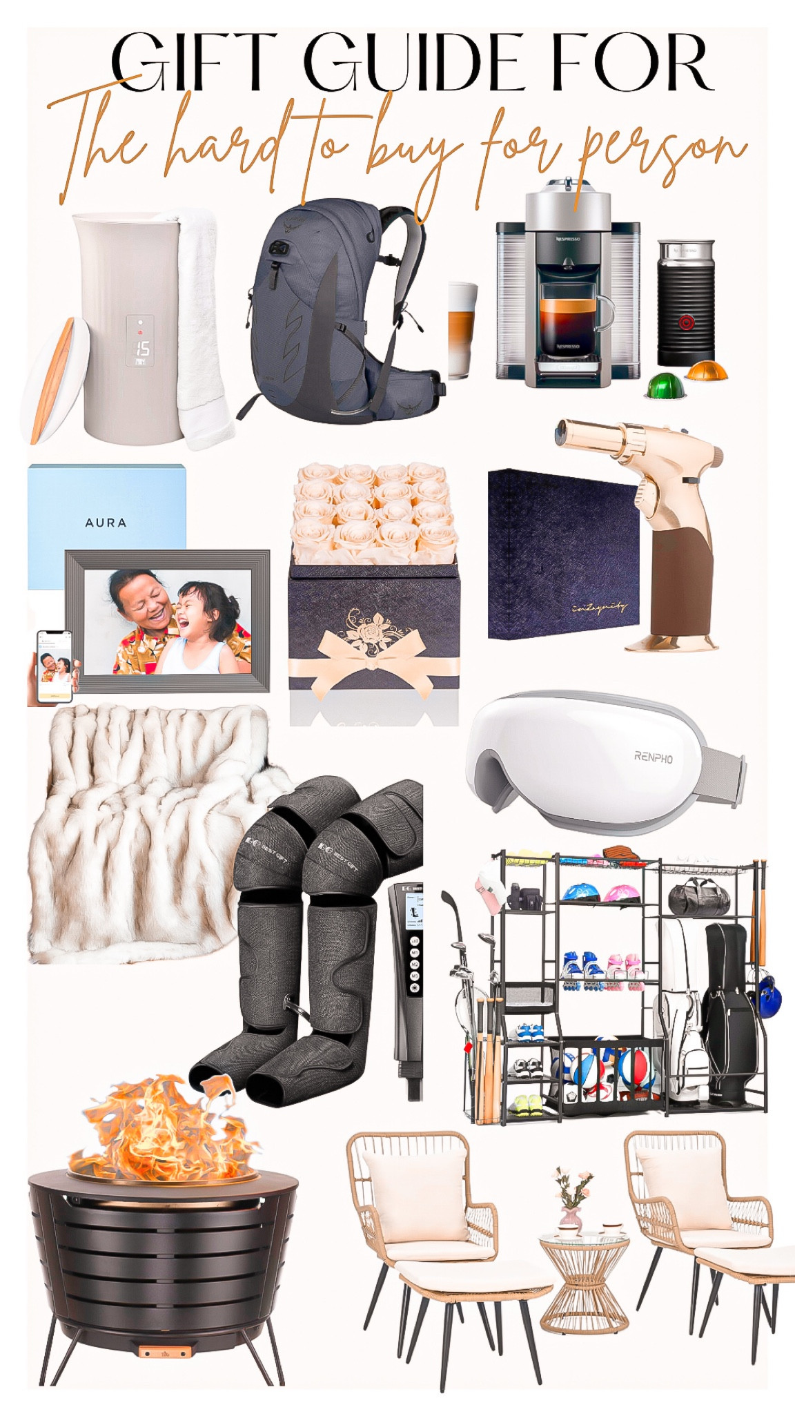 Gift Guide -
These gifts are great if you don’t know what to buy someone or if you’re going in on a gift and splitting the cost with someone 🤍

Amazon gift guide, men’s gift guide, women’s gift guide, towel warmer, travel backpack, hiking backpack, nespresso machine, coffee machine, photo frame, flowers, torch lighter, eye massager, blanket, leg massager , garage organizer, home finds,fire pit , outdoor decor, patio furniture 

#LTKHoliday #LTKGiftGuide #LTKfamily
