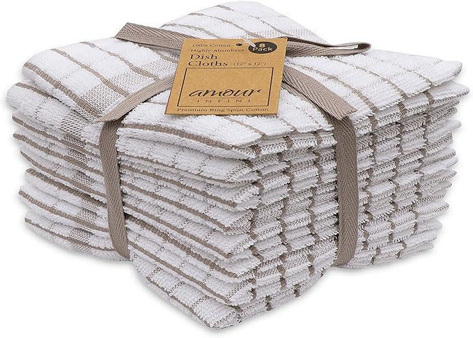 AMOUR INFINI Kitchen Dish Cloths Set of 8 - Ultra Soft, Highly Absorbent, Quick-Drying Terry Cott... | Amazon (US)