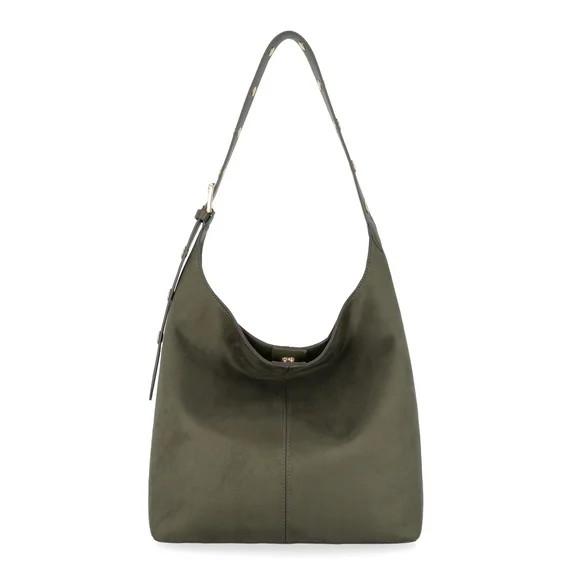Time and Tru Women's Shively Faux Suede Bucket Handbag, Dark Olive | Walmart (US)