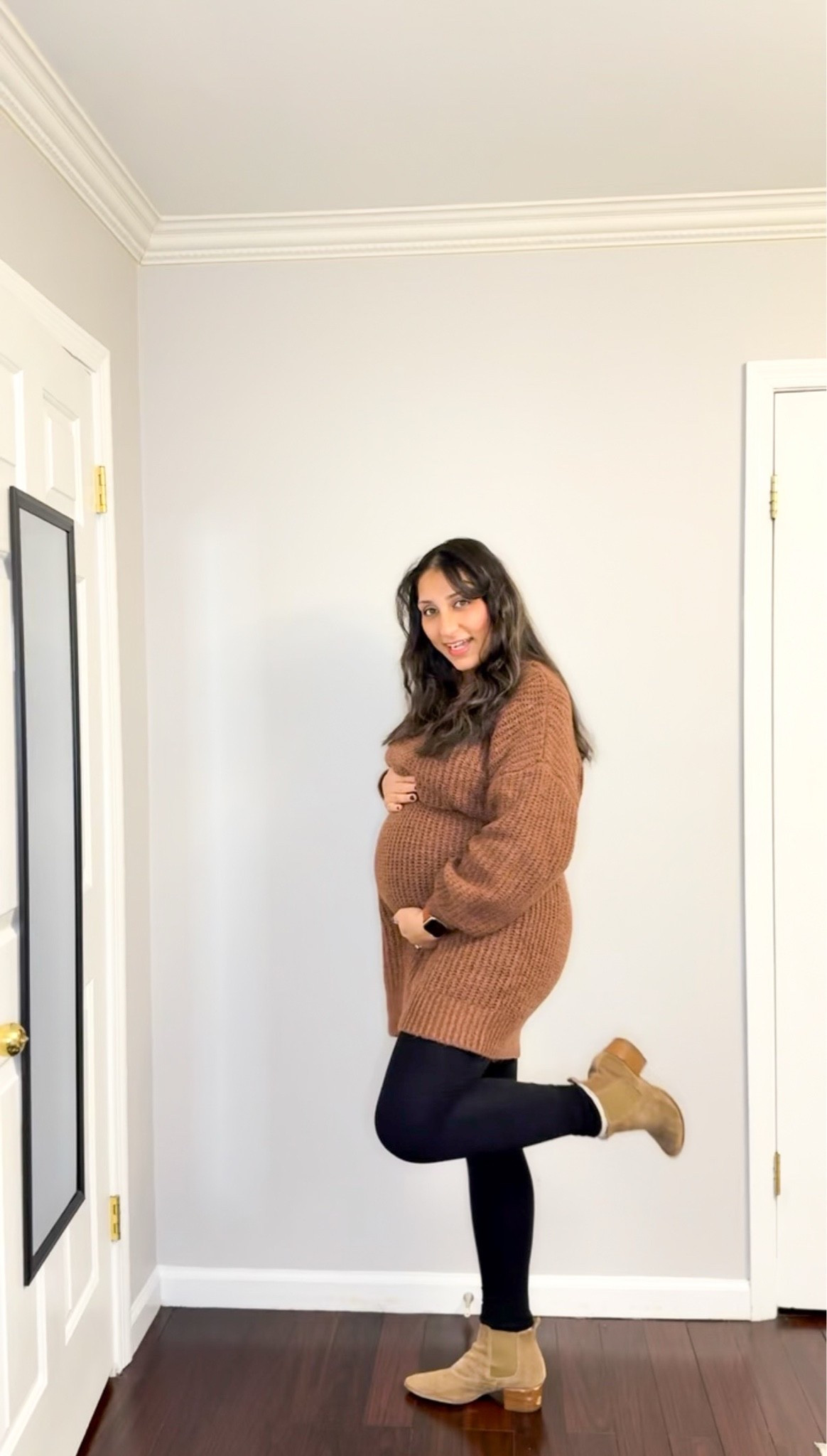 Brown sweater dress for winter.

#LTKootd #LTKBump #LTKBaby