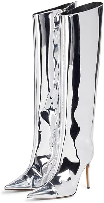 Arqa Metallic Leather Boots for Women Pointed Toe Stiletto High Heel Knee High Boots Dressy Summe... | Amazon (US)