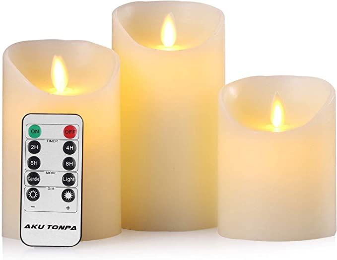 Aku Tonpa Flameless Candles Battery Operated Pillar Real Wax Electric LED Candle Sets with Remote... | Amazon (US)
