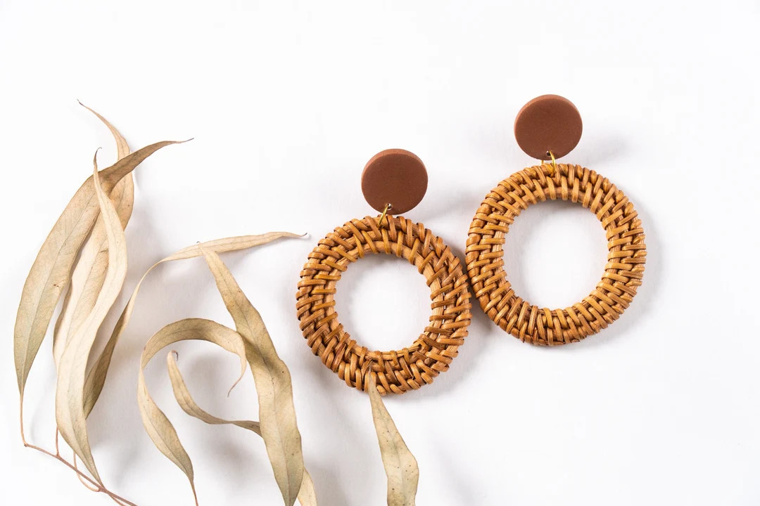 Large Wicker Ringterracottapolymer Clay Earrings Handmade by - Etsy | Etsy (US)
