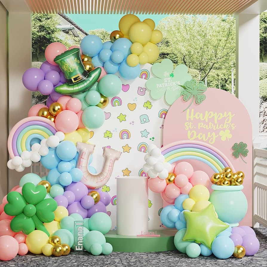 St. Patrick's Day Balloon Garland Arch Kit, 158pcs Pastel Color Balloons with Lucky Clover Rainbo... | Amazon (US)
