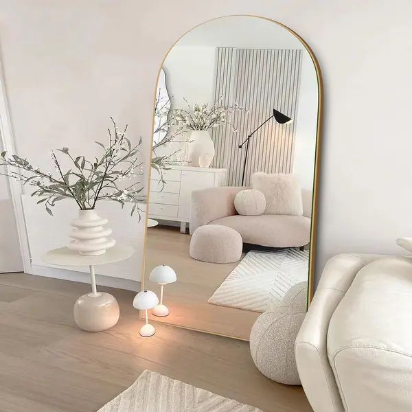 Arched Full-Length Standing Wood Floor Mirror, Wall Mirror - 71x32 - Gold | Bed Bath & Beyond