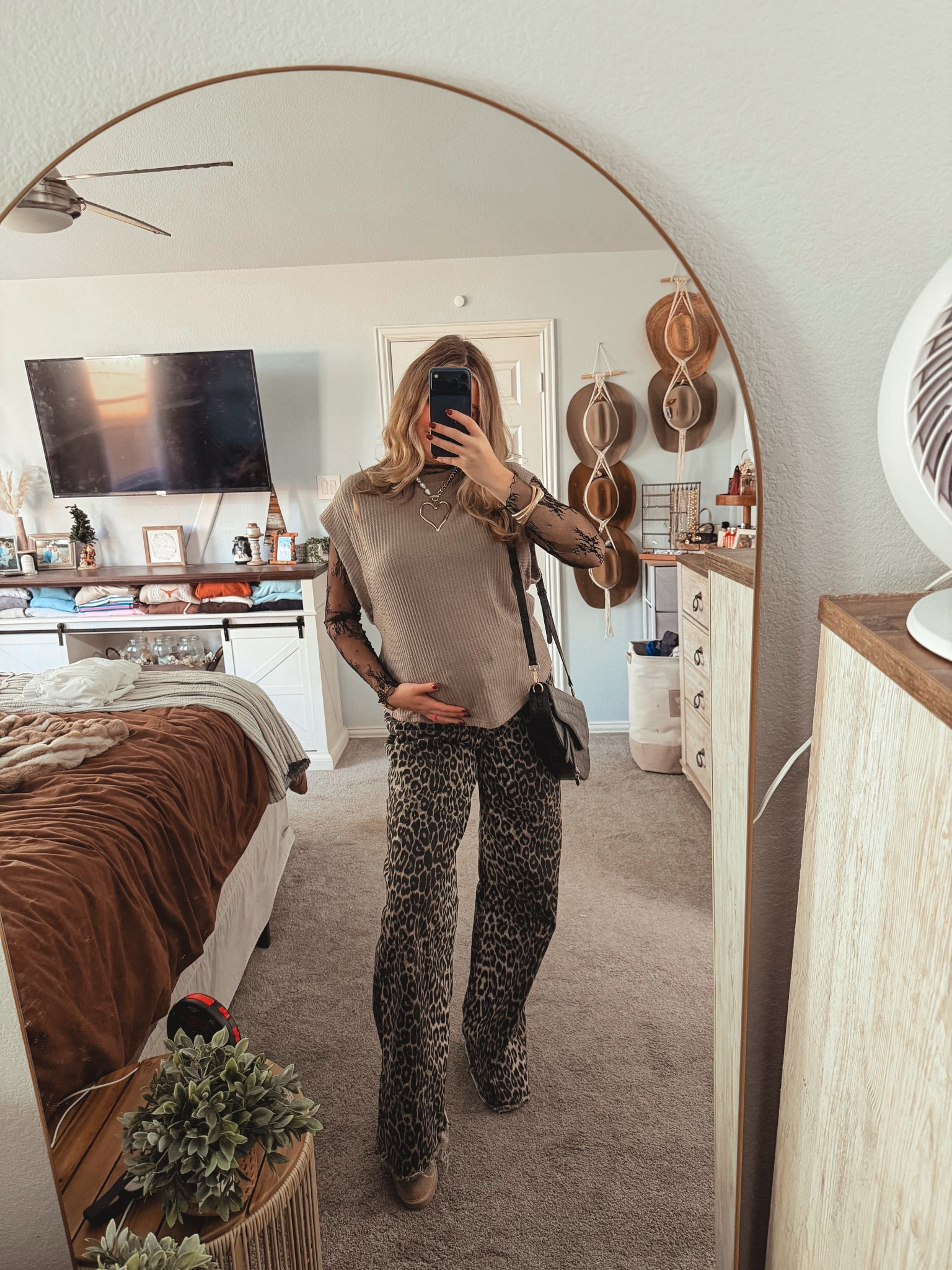 Fall outfit. Holiday outfit. Work outfit. Leopard print jeans. Layers. Booties  

#LTKFindsUnder100 #LTKHoliday #LTKootd