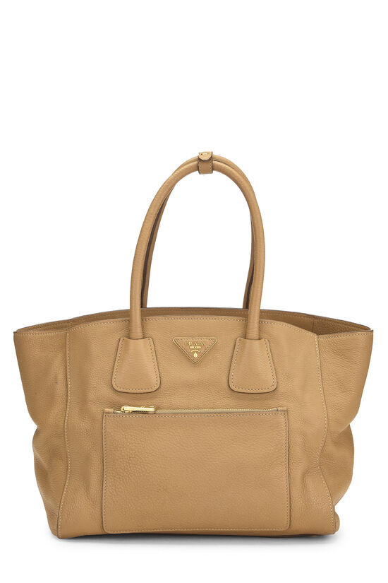 Pre-Owned Brown Vitello Daino Trapeze Front Pocket Tote QNB36PAB0B000 | What Goes Around Comes Around