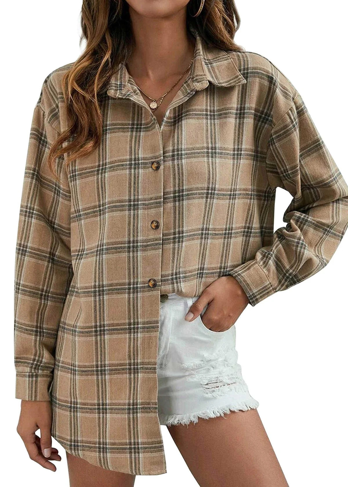 Fantaslook Plaid Flannel Shirts for Women Oversized Long Sleeve Button Down Shirts Blouses Tops | Walmart (US)