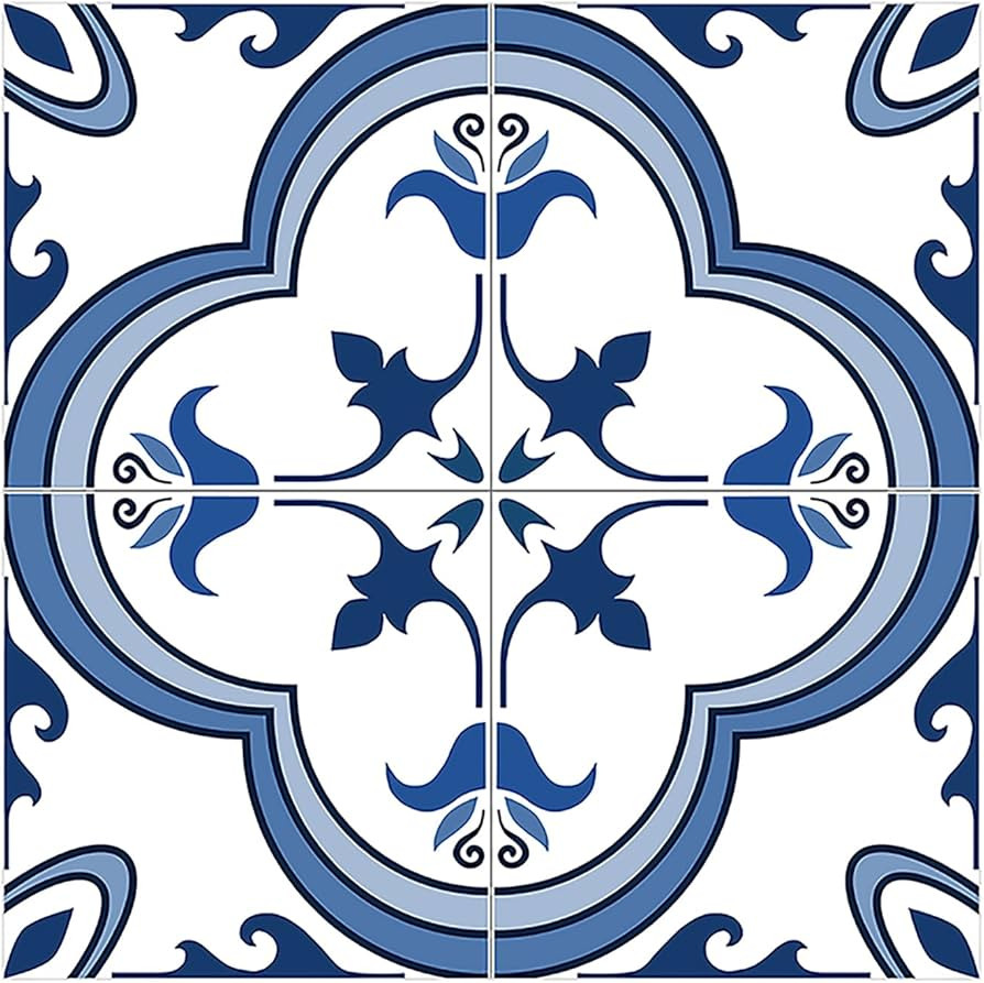 Adreamer90 Blue-White Wallpaper Tile Stickers 6X6 in Peel and Stick On Backsplash Tiles,2D Vinyl ... | Amazon (US)