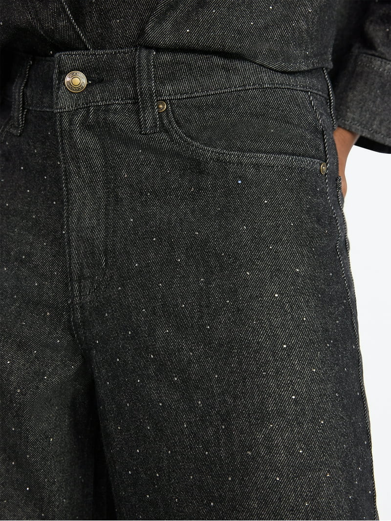 Scoop Women’s and Women’s Plus Rhinestone Embellished Wide Leg Jeans, Sizes 0-26W | Walmart (US)